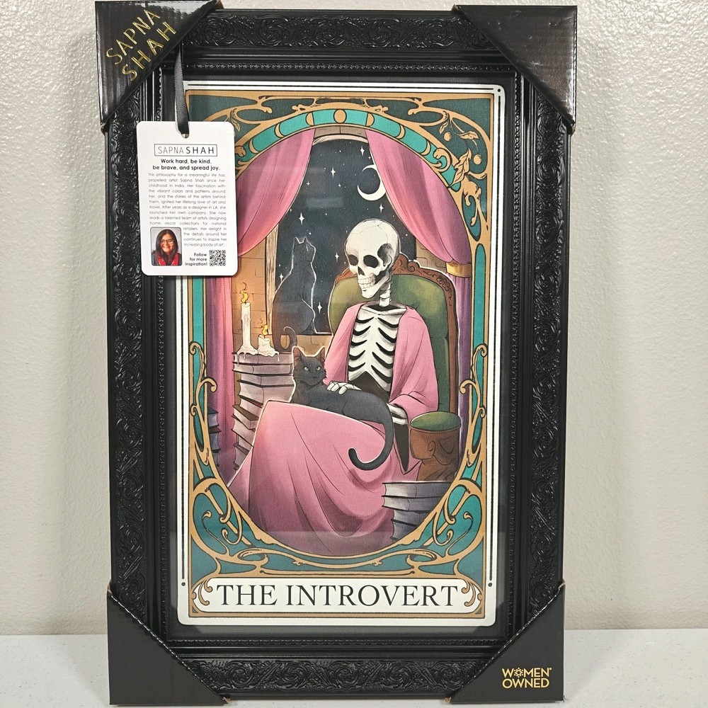 Sapna Shah THE INTROVERT Skeleton Tarot Framed Wall Art Black Ornate 18×12″