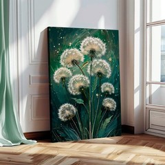 Moody Dandelion Canvas Wall Art Botanical Modern Print, Minimalist Floral Poster