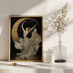 Woman Dancing on the Moon Poster – Art Nouveau Wall Art Print