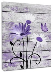 Farmhouse Floral Wall Art for Living Room, Purple and White Daisy Flower and …