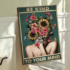 1pc Wood Frame Wall Canvas Painting Wall Plant Flower Girl Canvas Creative