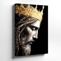 Wall Art Gold Crown King Portrait Canvas Print Black White Religious Home Decor