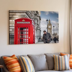 London Red Telephone Booth and Big Ben Clock Tower Urban Canvas Wall Art Print