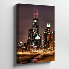 Abstract Cityscape Canvas Wall Art Night Lights Urban Skyline Blurred Home Decor