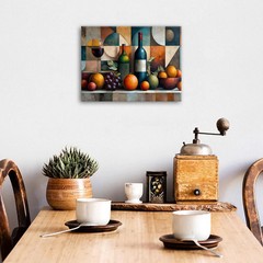 Abstract Kitchen Wall Decor Geometric Wall Art Red Wine Glass Fruits Canvas Prin