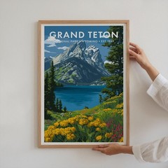 Grand Teton National Park Poster, Nature Landscape Wall Art Decor