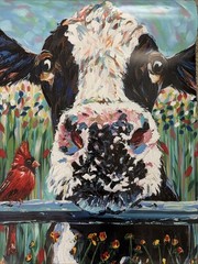 Carolee Vitaletti Farm Buddies I Cow Cardinal Art Print 16” x 24” Wall Poster