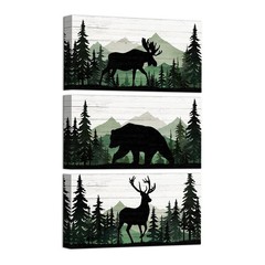 Moose Bear Deer Painting Cabin Decor Art Prints Rustic Hunting Themed Bathroo…