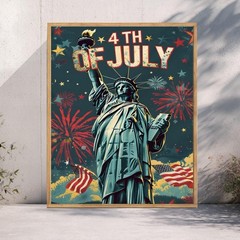 Statue of Liberty Wall Decor Vintage Patriotic Art, 4th of July Poster