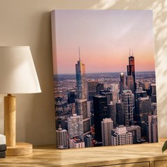 Chicago City Skyline Sunset Canvas Wall Art Urban Landscape Wall Decor Print