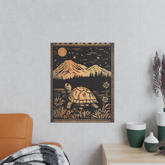 Vintage TURTLE MOON FLOWER Wall Art, Tortoise Mountain Botanical Celestial Decor
