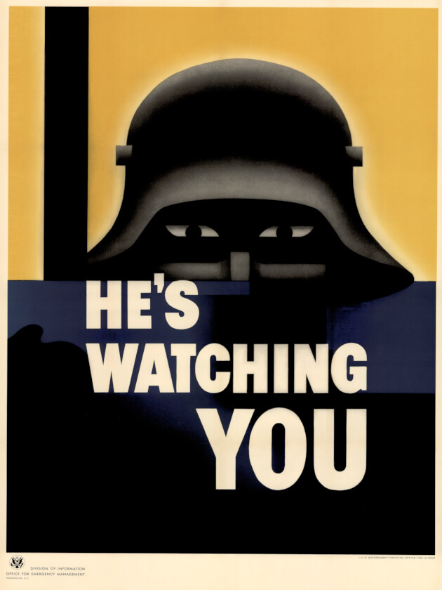 1942 He’s Watching You Propaganda Poster Print, Anti-Fascist WW2 World War 2 II