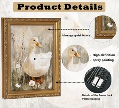 Gold Framed Vintage Duck Canvas Wall Art Cute Farmhouse Animal Oil Painting P…