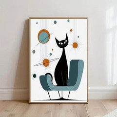 ATOMIC CAT MID-CENTURY Canvas Wall Art Retro 12 x 16 Unframed 984
