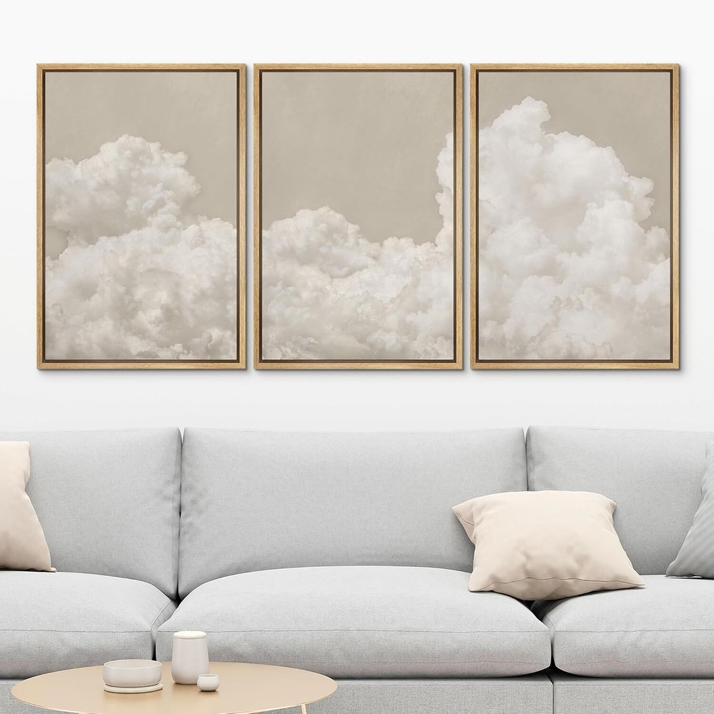 Wall26 Wall Art Framed Canvas Prints Set – Serene Sky Filled with Fluffy Cloud