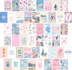 Coastal Granddaughter Room Decor, Pink and Blue Wall Collage Kits, 50 Pcs 4X6 In