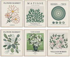 Minimalist Boho Wall Art Set of 6, Flower Market Prints, Neutral Sage Green Bota