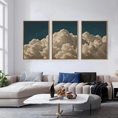 Extra Large Navy Blue Cloud Wall Art 24×36 Inch Framed Abstract Modern Landsc…
