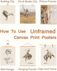 Vintage Western Wall Art Decor – Cowboy Canvas Prints, Rustic Farmhouse Southwes