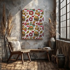 Vibrant, Playful Food-themed Pattern Featuring A Variety Of Colorful Wall Art