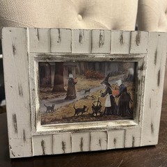 Halloween Tabletop Decor Witches And Black Cats Rustic White Framed Print