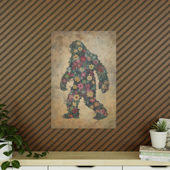Vintage Sasquatch Flowers Wall Art, Bigfoot Floral Poster, Botanical Yeti Decor