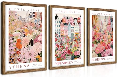 Floral Wall Art Set of 3 Market Canvas Wall 16L» x 12W» Colorful Flower Framed