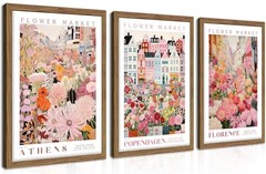 Floral Wall Art Set of 3 Market Canvas Wall 16L» x 12W» Colorful Flower Framed