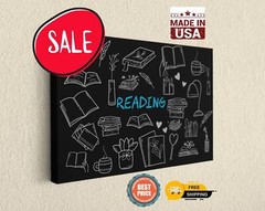 Reading Icons Hand Drawing Doodle, Educational Canvas Art