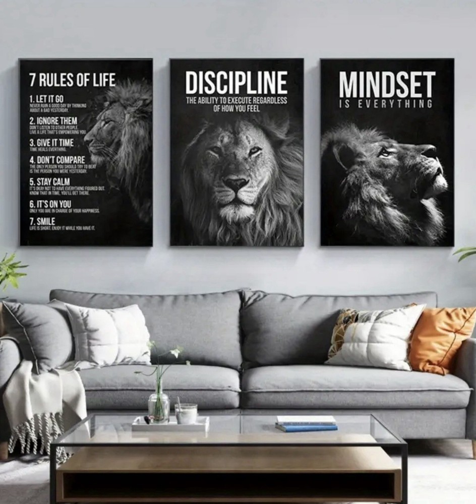 3pcs Motivational Canvas Wall art Lion Wall Decor Modern Art Home Decor