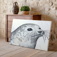 Gray Seal Watercolor Canvas Wall Art Grey Animal Painting Ocean Wildlife Decor