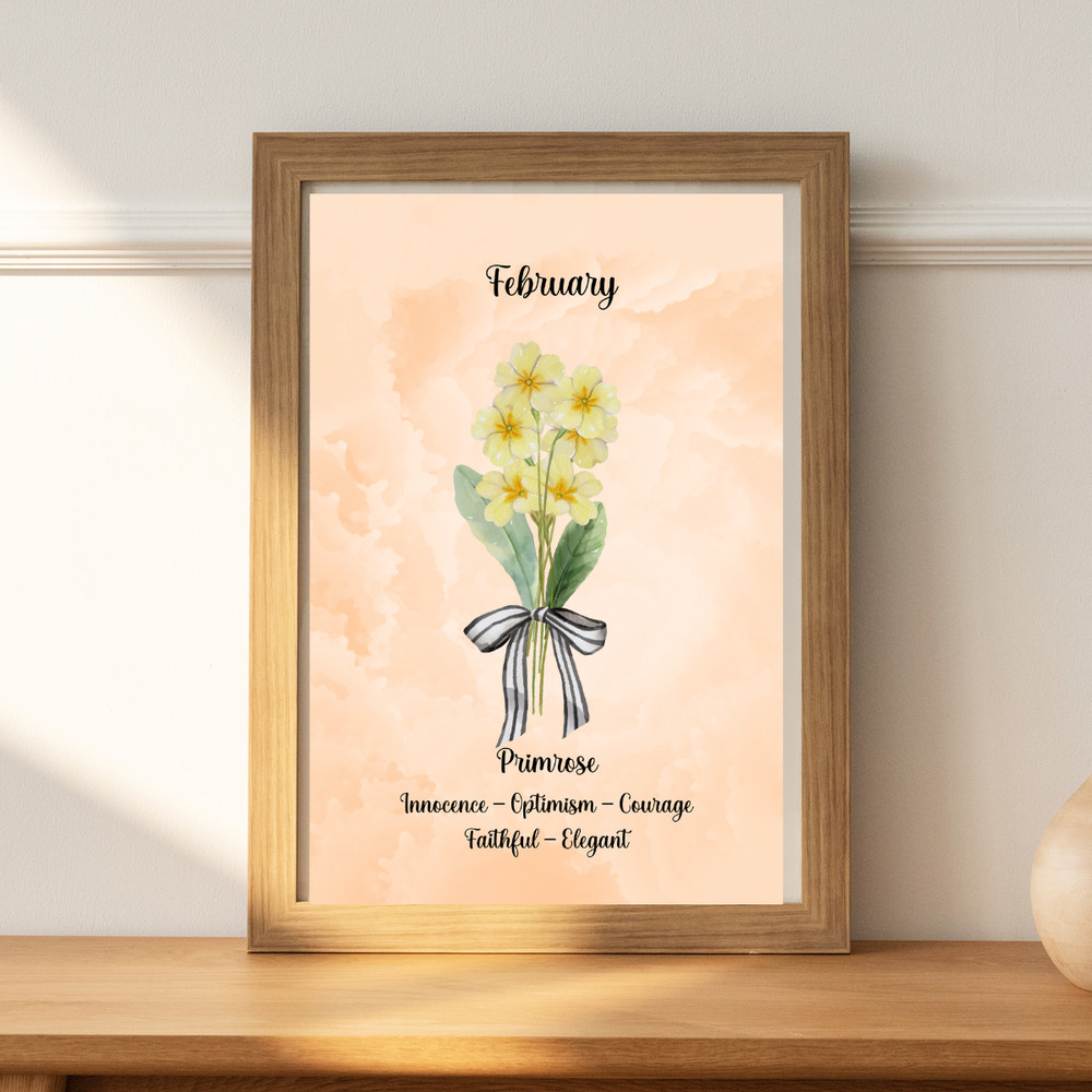 February Birth Flower Primrose Orange Watercolor Print Decor Gift 8×10 UNFRAMED