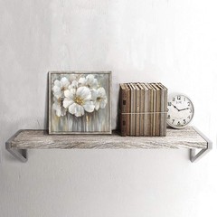 Wall Art Painting Artwork Picture: Neutral Floral Wood Panel Framed Ready to …