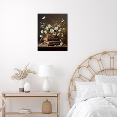 EOBTAIN Vintage Floral Canvas Wall Art for Bathroom White 16″L x 12″W, Brown