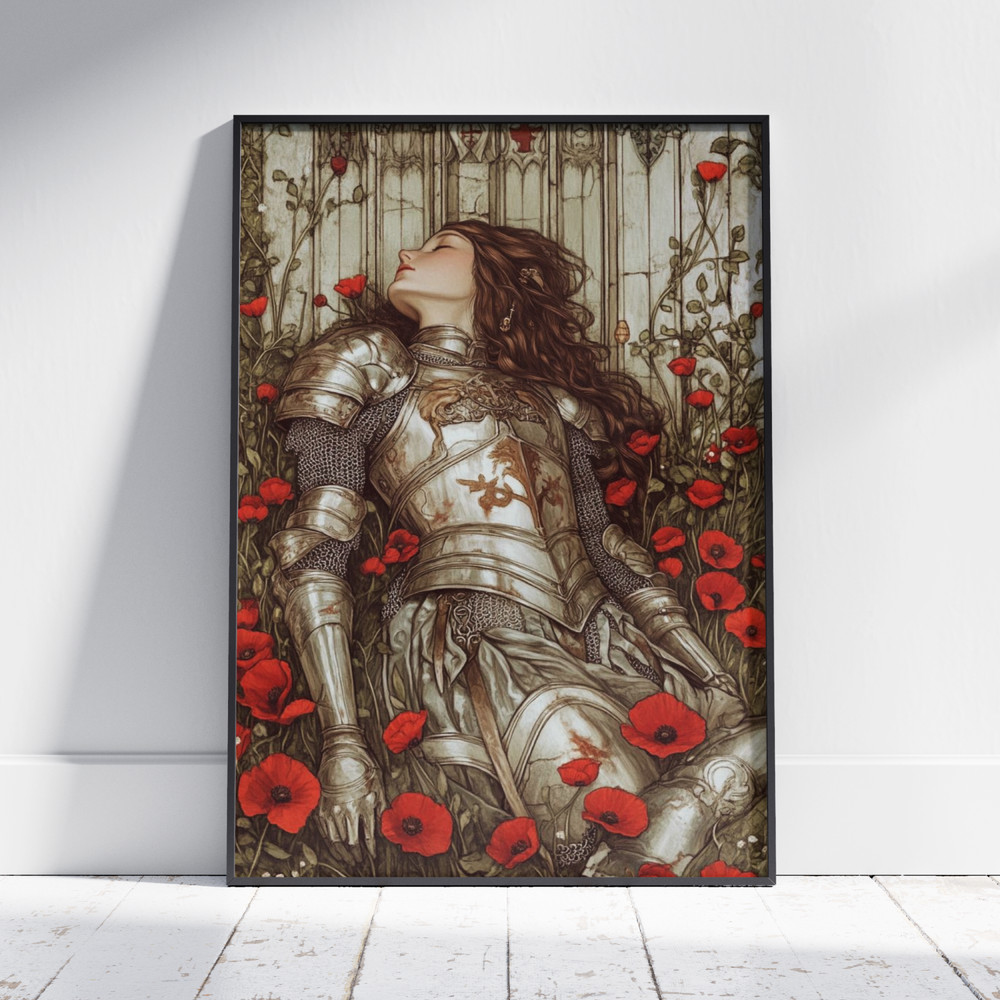 Female Knight Art Nouveau Poster Art Deco Poppies Warrior Sleeping Sleeping Beau