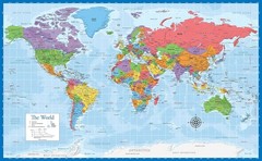 Laminated World Map Poster – Wall Chart Map of Earth – 18″ x 29″ (Blue)