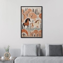 Wall26 Woodland Horses Folk Art Canvas Print Bohemian Framed Wall Art Decor