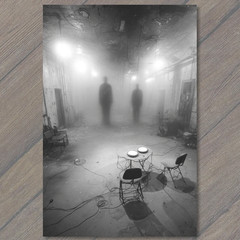Art Print Foggy Underground Room Tall Shadowy Figures Cables Chairs Surreal