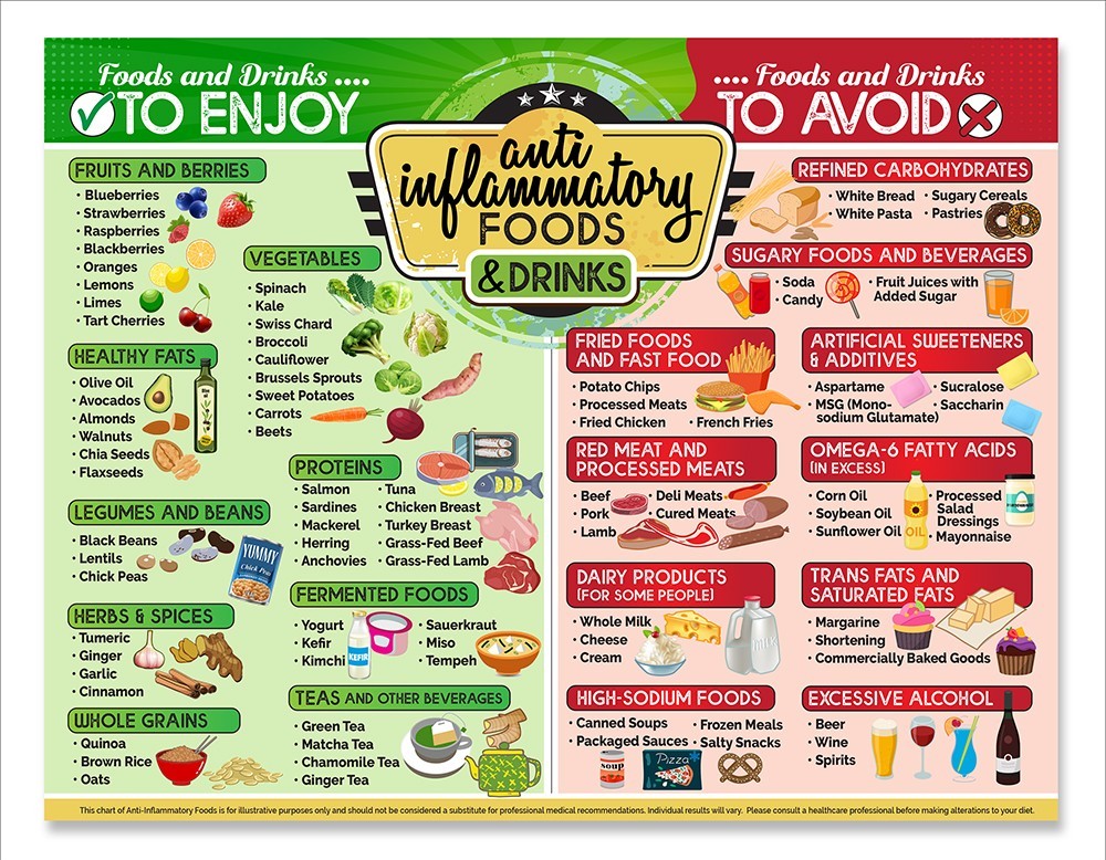 Anti-Inflammatory Food Chart Magnet 11×8.5 Diet Guide Healthy Foods & Drinks