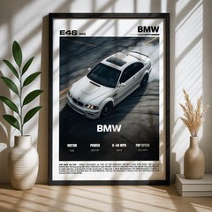 BMW E46 M3 Poster German Sports Car Wall Art Classic M3 Coupe Print Decor