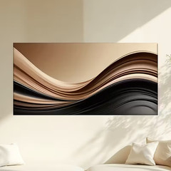 Fluid Curves in Beige Brown & Black |Unframed Canvas Painting for Living