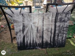 Modern Black White Gray Canvas Print Forest Scene Nature Trees Horizontal Art
