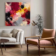 Red Modern Art Abstract Hand Painted Oil Painting Canvas Wall Mural Aesthetic
