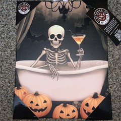 Skeleton In The Bath Enjoying A Drink. Wall Hanging Artwork. Notoriart Art.