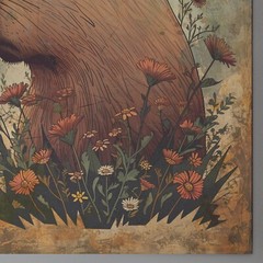 Retro CAPYBARA FLOWER Wall Art, Botanical Floral Wildlife Rodent Nature Poster
