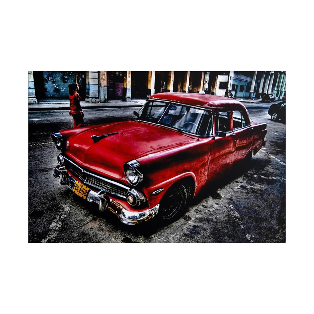 Vintage Havana Red Classic Car Urban Art Print – Rolled Poster