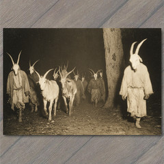 Art Print Horned Goat Procession Hooded Figures Forest Night Ritual Occult