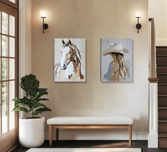 2pcs Framed Western Cowboy Girl Wall Art Oil painting style Cowboy Girl and H…