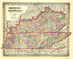 Historic State Map – Kentucky Tennessee – Colton 1856 – Vintage Wall Art