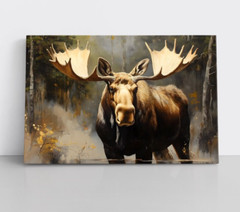 Moose Painting Print Framed Canvas Wall Art Wildlife Animals Modern Rustic Cabin